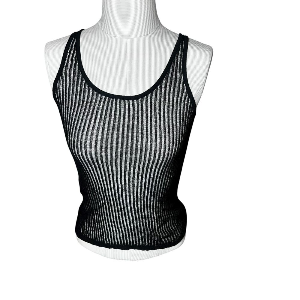 Zara Black Mesh vertical knit sleeveless tank top women size small